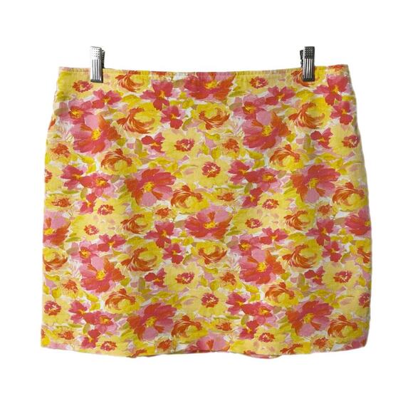 Old Navy Women's Mini Skirt L High-Waisted Pixie Yellow Pink Floral Print Fitted - Picture 1 of 6